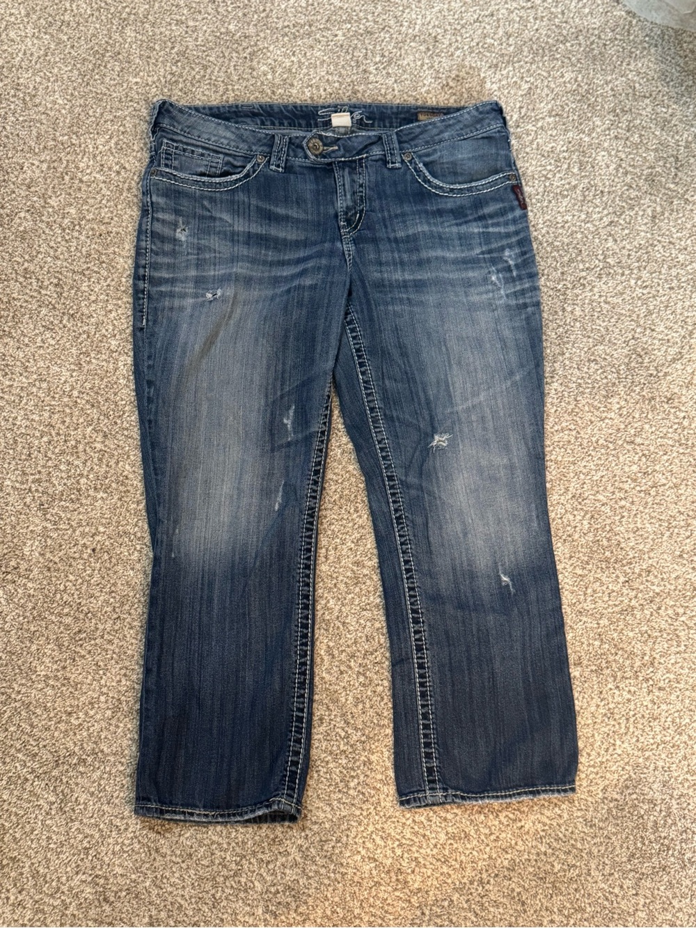 Silver Jeans Dark Blue Cropped Distressed Jeans